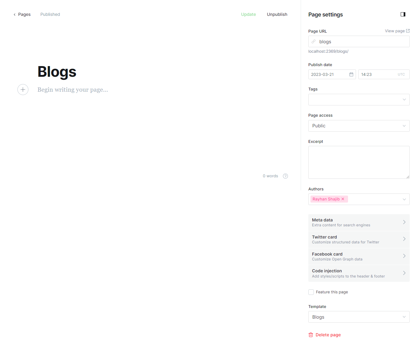 Ghost Blogs Page