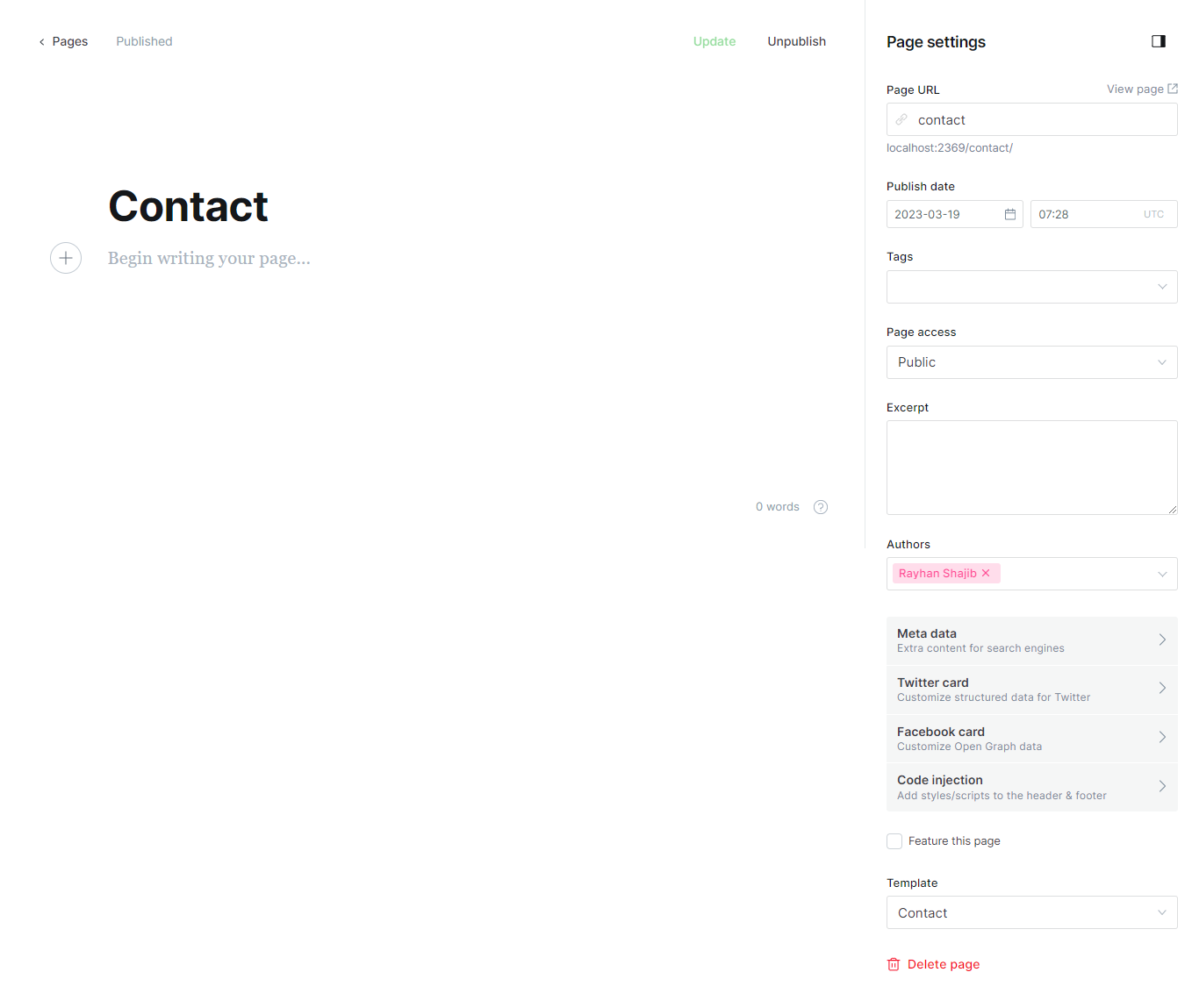 Ghost Contact Page