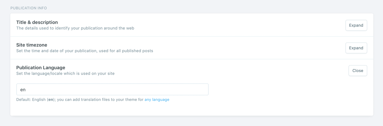 Ghost CMS Theme language